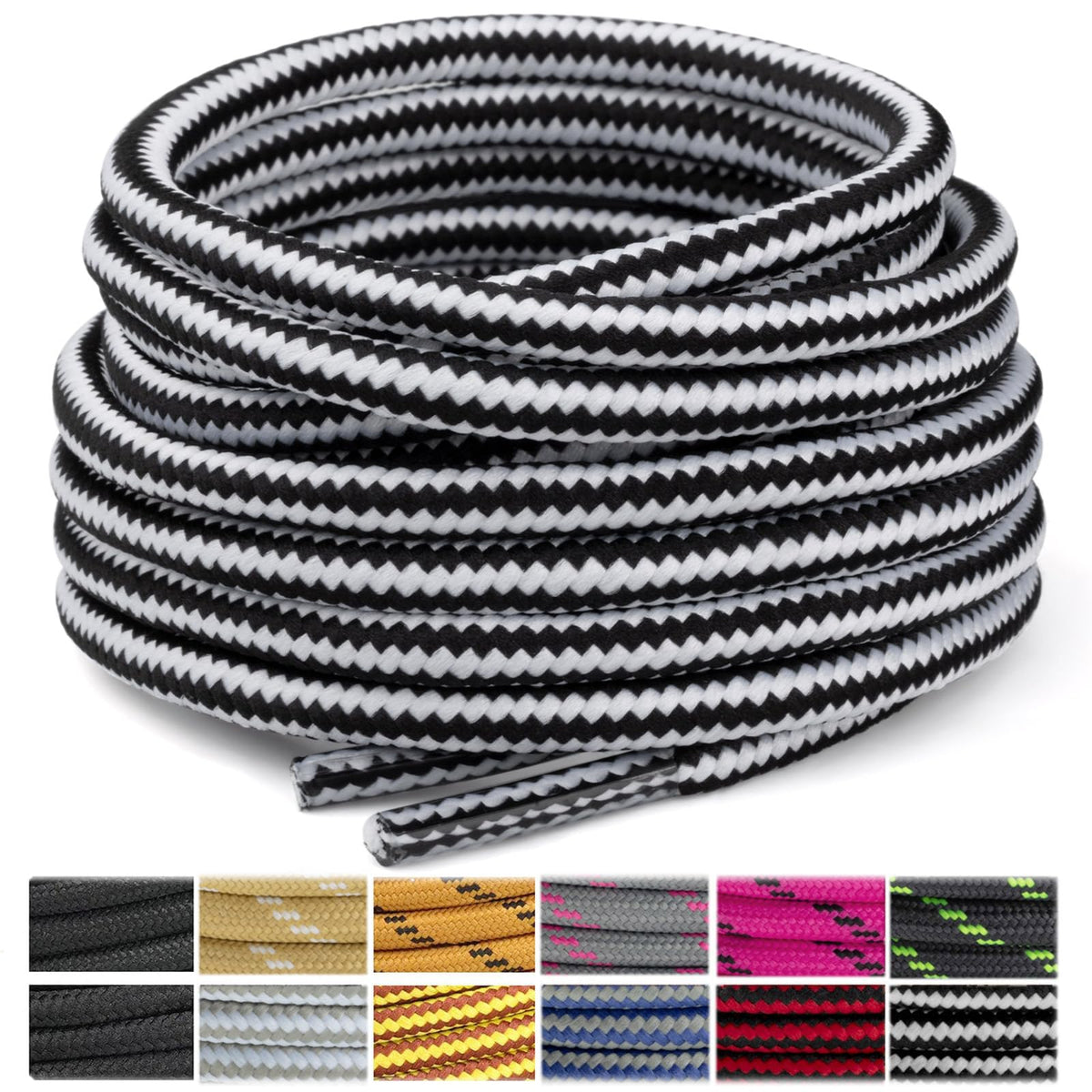 Stepace 2 Pairs Round Heavy Duty Boot Laces for Hiking and Work Boots
