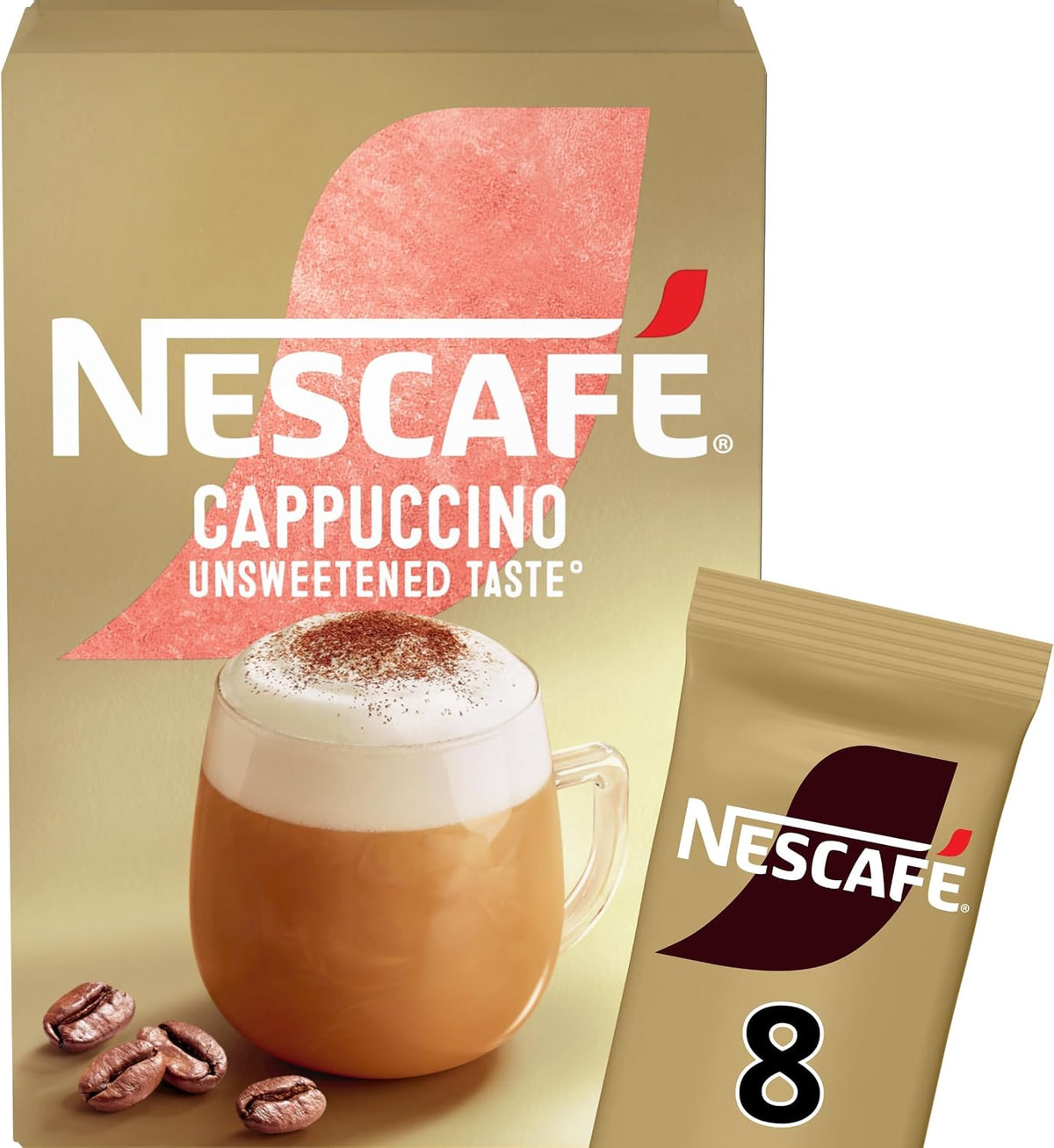 Nescafe Cappuccino Unsweetened Taste Instant Coffee 8 x 14.2g Sachets, 100% Responsibly Sourced Coffee (Pack of 5)