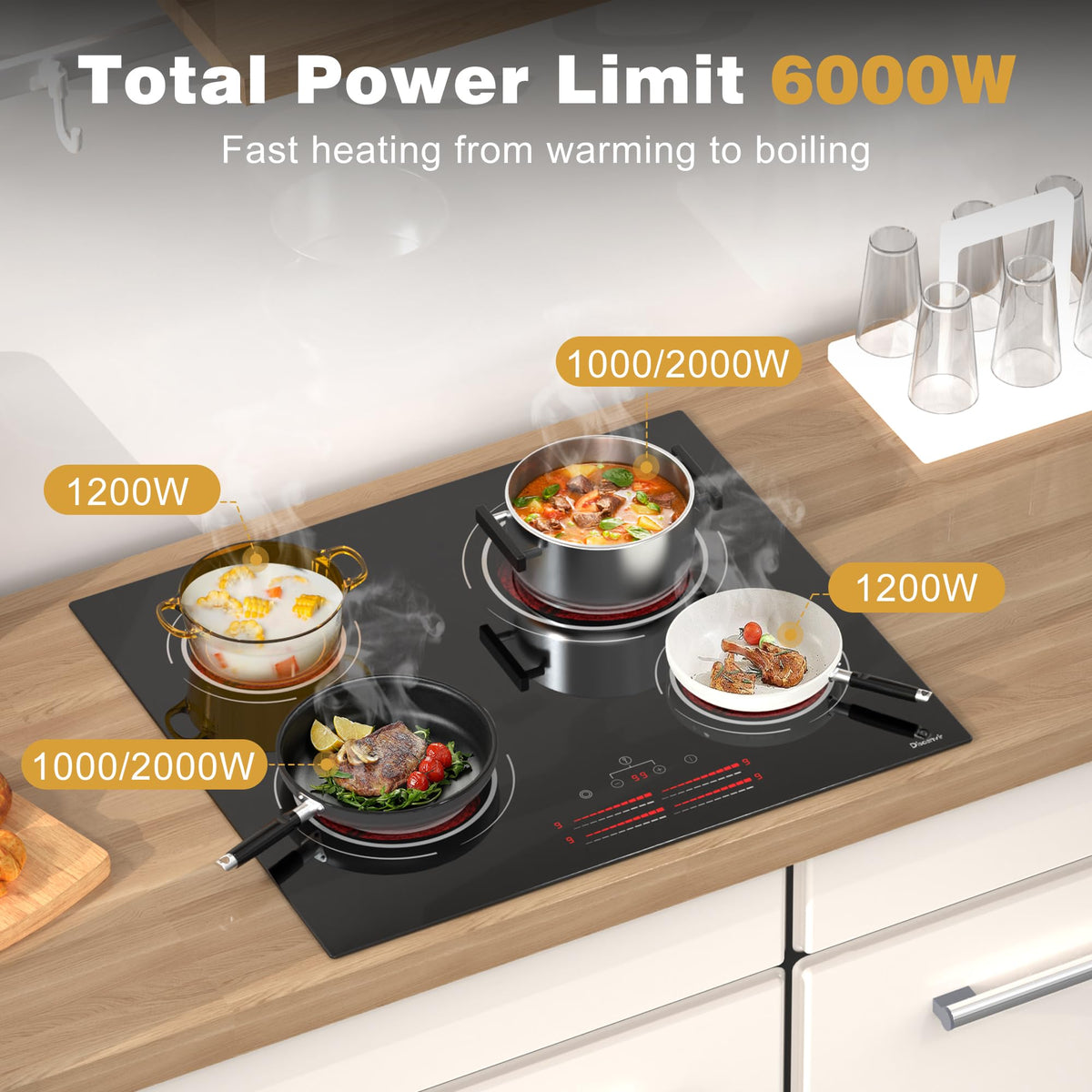 Double Ceramic Hob with Handle, Plug in 2 Ring Electric Hob