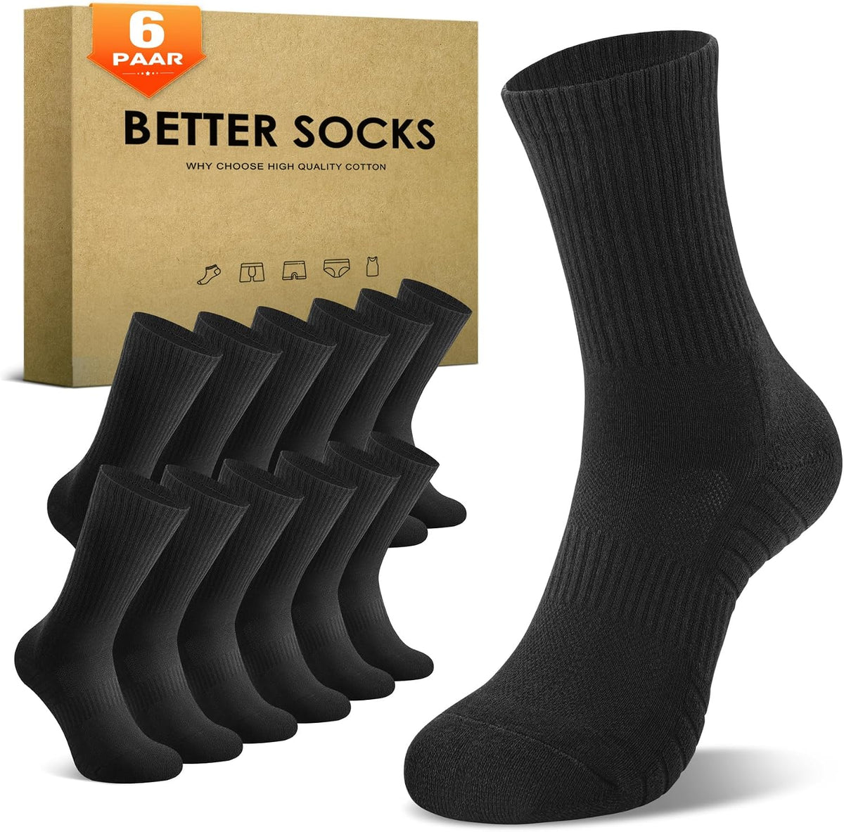 6/12 Pairs Cushioned Sports Socks for Men Women Cotton Crew Socks
