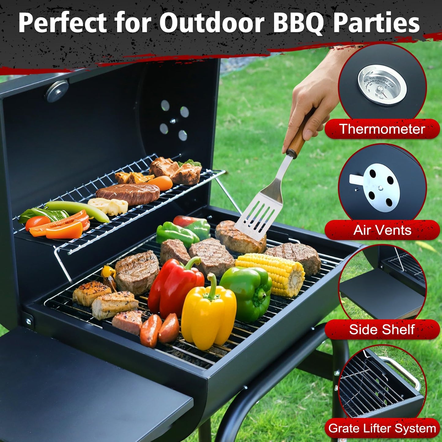 Charcoal BBQ Grill With Offset Smoker: Large Oil Drum Barbecue Barrel Grill For Outdoor Garden