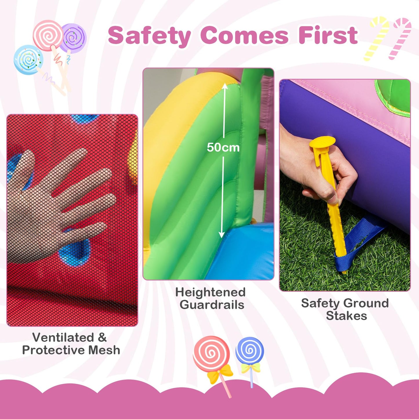 COSTWAY Kids Inflatable Water Park with Slide, Climbing Wall, Water Cannon, Splashing Pool, Blow up Bouncy Castle House for Summer Outdoor Play (with 50 Ocean Balls)