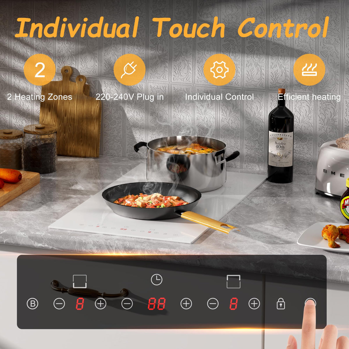 White Induction Hob 4 Ring Plug in, 2800W Electric Hob 13amp