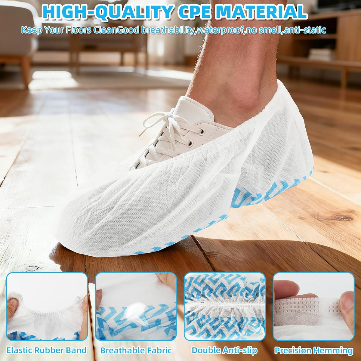 WUJUN 100/200 Pack Blue/Black Disposable Shoes Covers Boot Cover Waterproof, Dust-proof, Non-slip, One Size Fit Most, Protect Your Shoes, Carpets and Floors. Cleaning Accessories