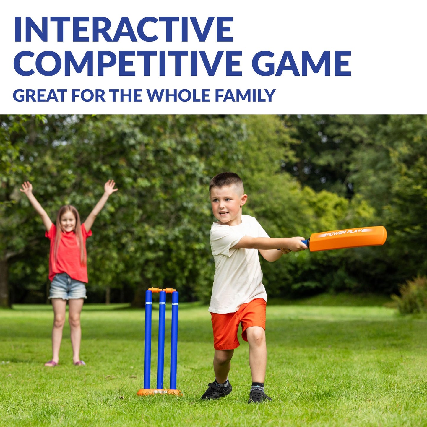 Powerplay Plastic Cricket Set Size 1 for Kids, Lightweight Ball, Stumps & Bat – Fun Outdoor Cricket Set