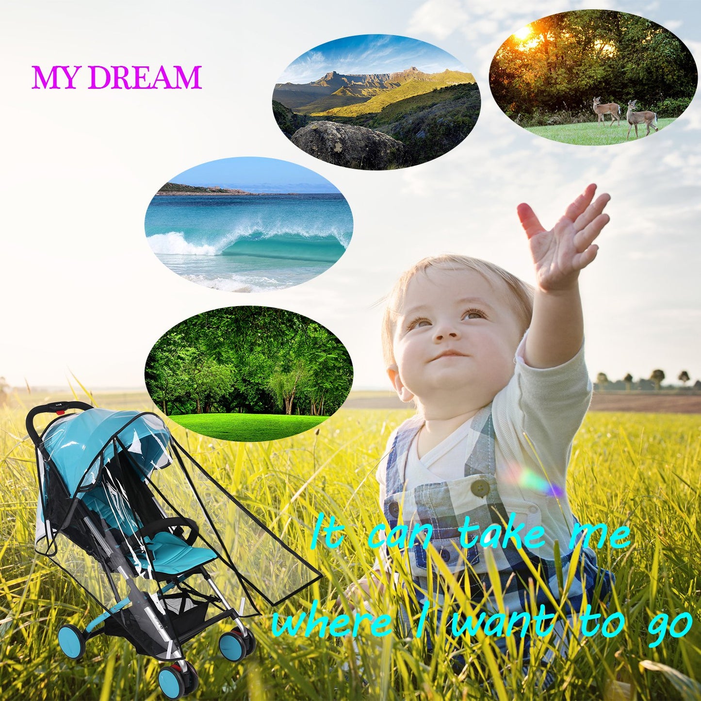 Pushchair Rain Cover Pram Wind Snow Cover Buggy Stroller Weather Shield Travel Accessories Universal Size Protect from Rain Cold Dust Water Clear EVA Plastic (Large)