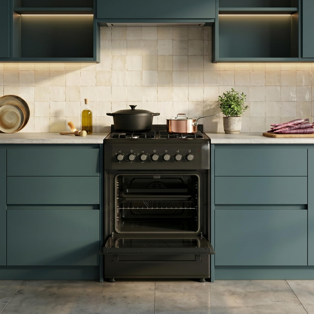 HYE Gas Cooker - 4 Gas Burners, 62L Electric Oven