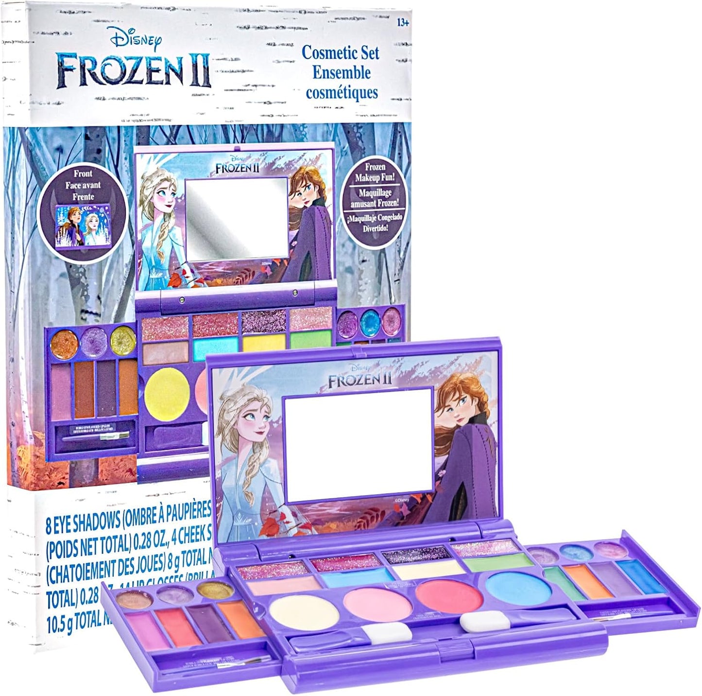Disney Frozen All-in-One Kids Cosmetic Compact Set Washable Lip Gloss Eye Shimmer Cheek Shimmer Brush Colourful Beauty Set for Girls Children Toddlers Age 3+ by Townley Girl
