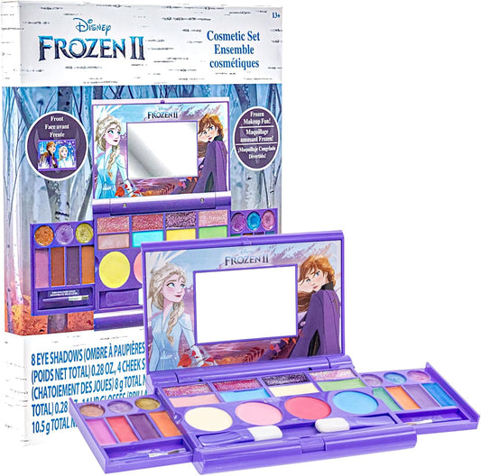 Disney Frozen All-in-One Kids Cosmetic Compact Set Washable Lip Gloss Eye Shimmer Cheek Shimmer Brush Colourful Beauty Set for Girls Children Toddlers Age 3+ by Townley Girl