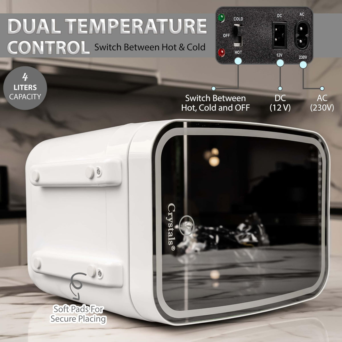 Crystals 4/10/15L Litre Mini Fridge, Table Top Small Fridge Cooler & Warmer for Car Bedrooms Desk Office, 12V DC - 220 AC, Mini Fridge for Bedrooms – Energy Efficient (Black, 4L Litre)