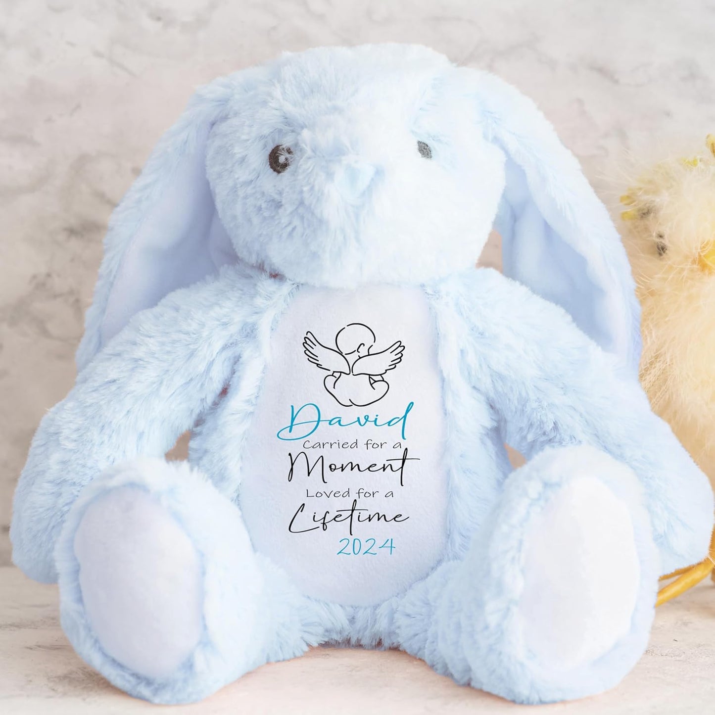 Personalised Teddy Baby Memorial Keepsake | Customised with Name or Message | Tribute for Baby Loss | Velveteen Rabbit Soft Toy | Grey, White