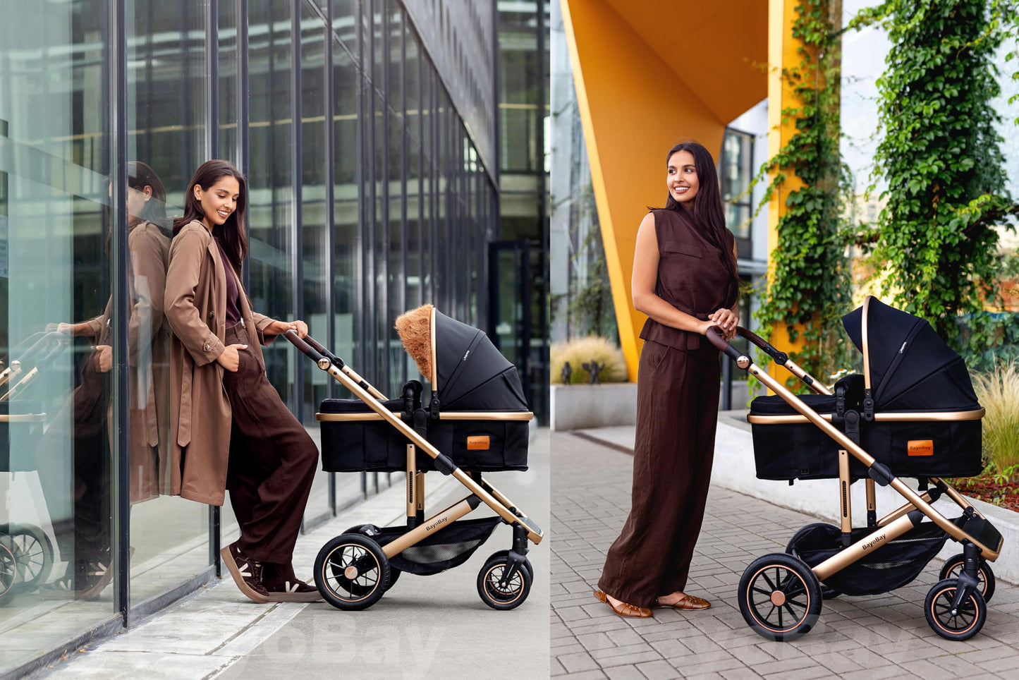 3 in 1 Baby Pram Travel System with Car Seat Lightweight Buggy Foldable Pushchair for Newborn and Toddlers up to 22kg NEW 2025 Style (Black - Gold)