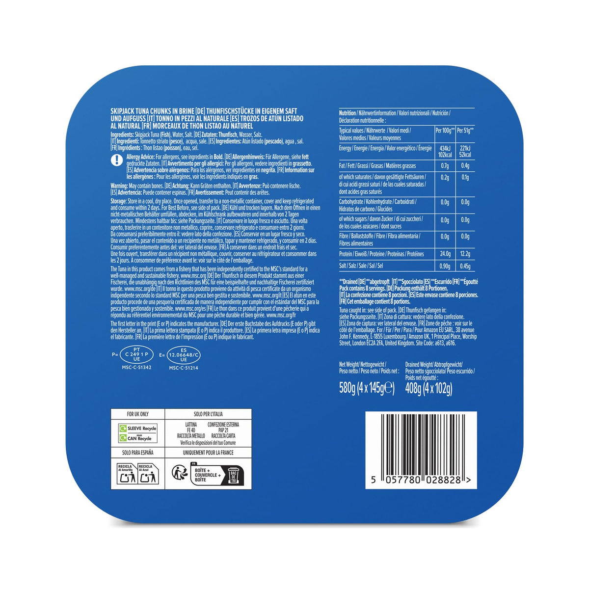 by Amazon MSC Skipjack Tuna Chunks in Spring Water, 4x145g
