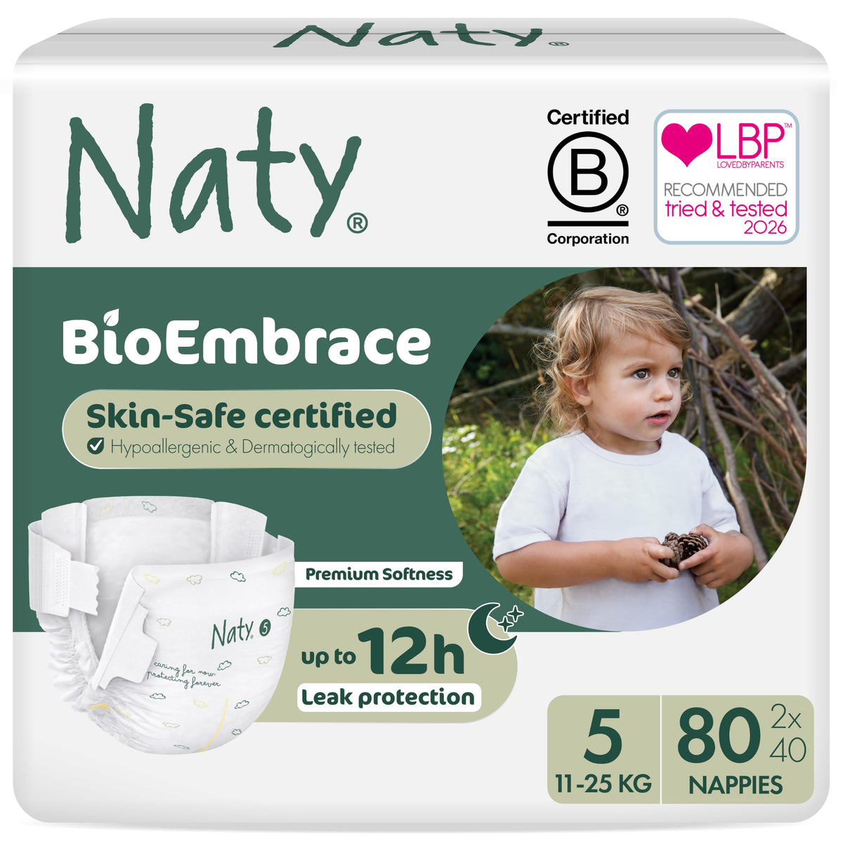 Naty BioEmbrace Newborn Nappies, Sensitive Skin, Size 2 (3–6kg), 33 Count