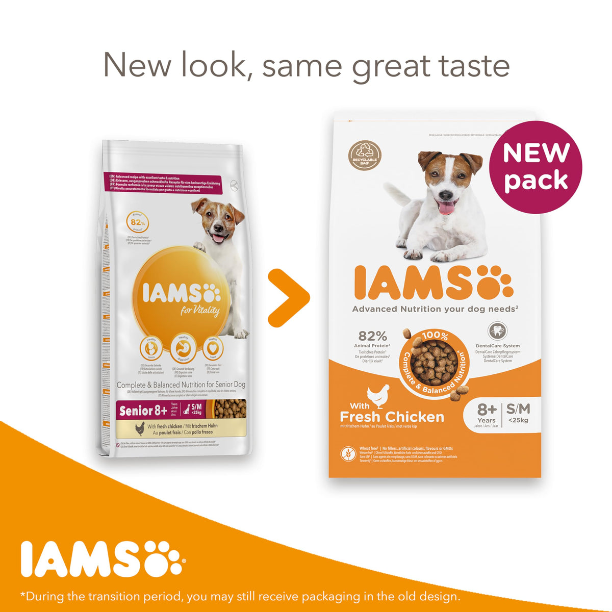 IAMS Senior Small Medium Complete Dry Dog Food Chicken 3kg - With DentalCare System