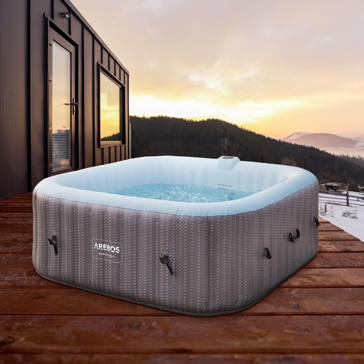 Arebos Spa Whirlpool 2400W | Indoor/outdoor pool | for 6 people, 185x185cm | 130 massage jets | 910 L with heating | Inflates at the touch of a button | Includes cover | Bubble spa & wellness massage