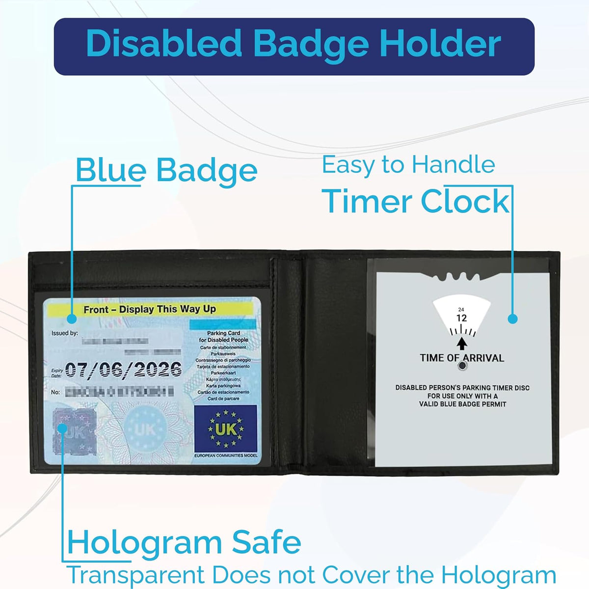 Disabled Badge Holder Wallet | PU Soft Leather Badge & Timer Parking Permit Cover, Blue Badge Holder Wallet for Car, Disability Parking Badge Cover Holder