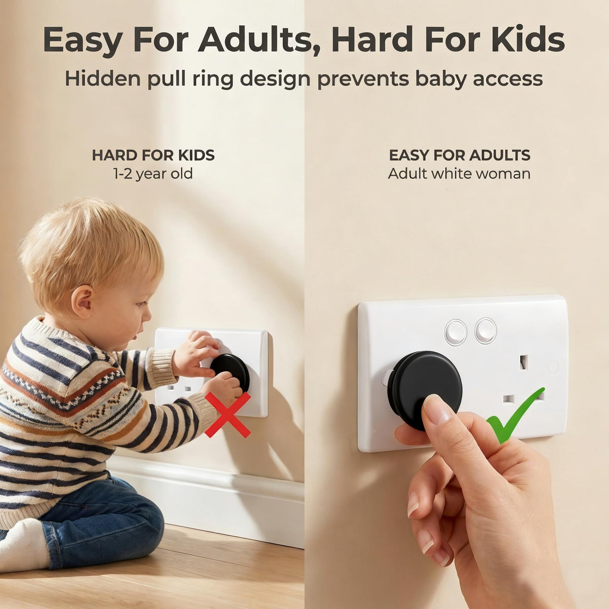 Baby Safety Socket Covers 10 Pack, Child Proof 3-Pin UK Plug Protectors, BPA-Free Socket Guards for Home Indoor, Easy to Install White