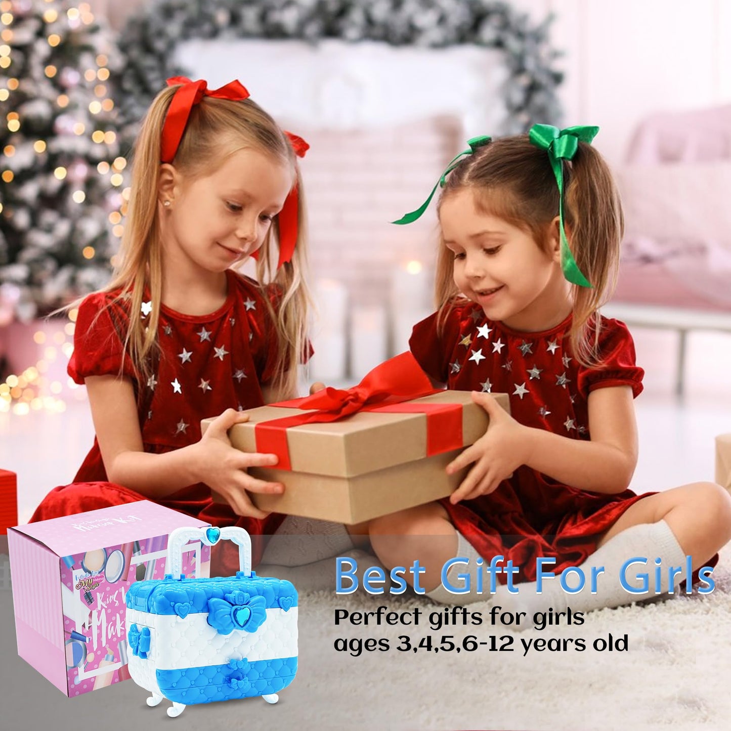 Kids Makeup Sets for Girls Toys - 74PCS Washable Makeup for Kids with Mirror, Real Dressing Table with Stand, Princess Play Makeup Kit Perfect for 3 4 5 6 7 8-12 Year Old Girls Birthday & Christmas