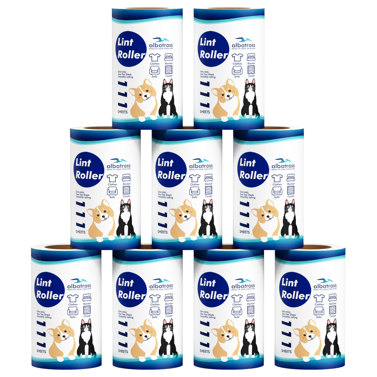 Lint Rollers 400 Sheets Lint Remover for Pet Hair, Couch, Clothes Furniture, and Carpet, 2 Handles, 4 Rolls(100 Sheets Per Roll)