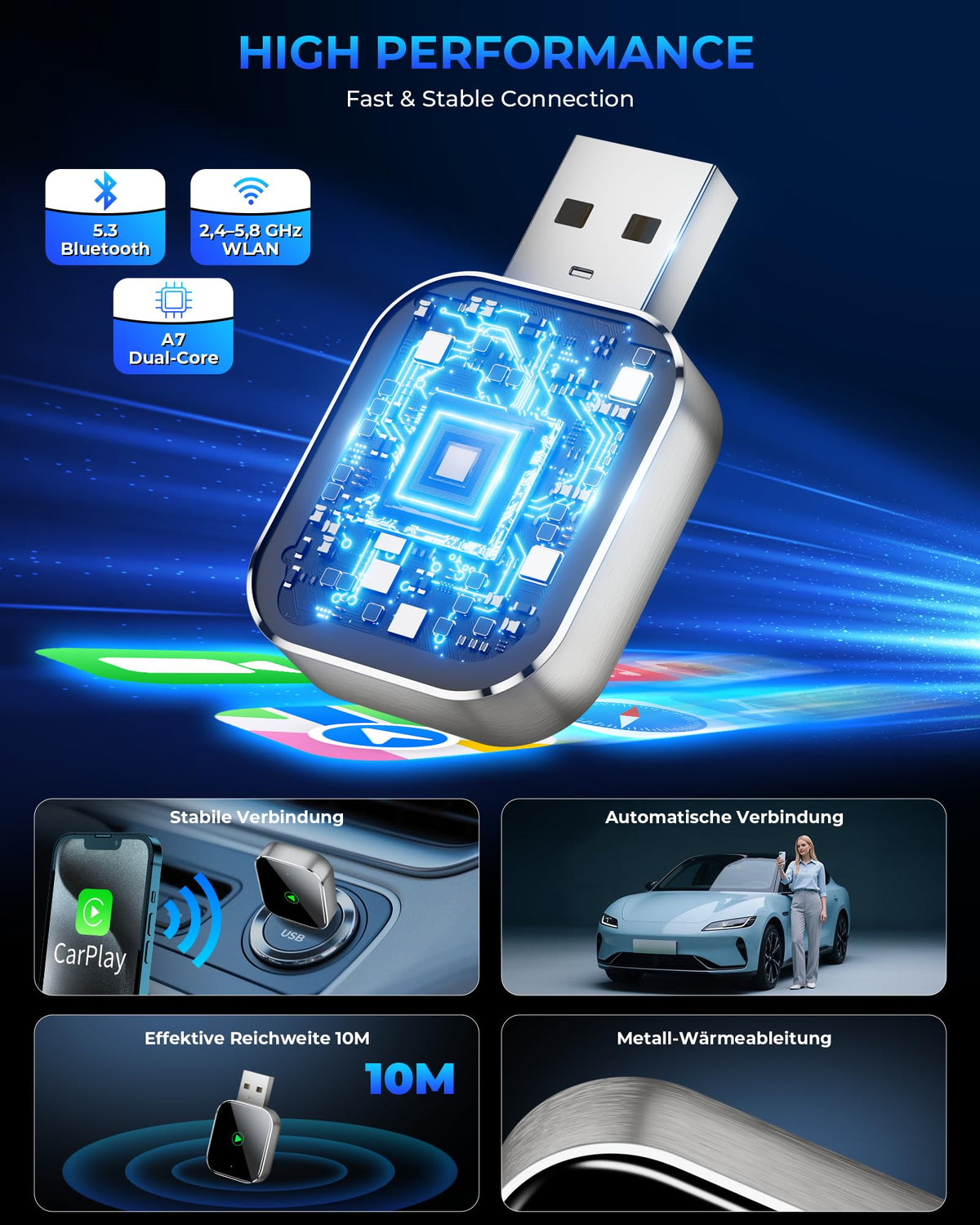 Wireless CarPlay for Apple iPhone - Easy Plug Play CarPlay Dongle Convert Factory Wired CarPlay to Wireless Connection, Car Stereos