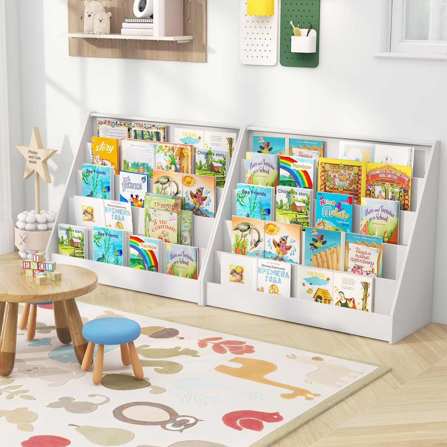 COSTWAY Wooden Kids Bookshelf, 5 Tier Children Bookcase with Deep Compartments, Back Storage Space, Front-Facing Books Display Rack for Playroom, Daycare, Kid’ Room (Rustic Brown)