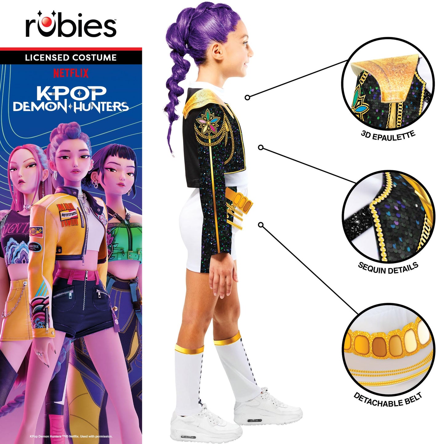 Rubies Official Netflix K-Pop Demon Hunters Deluxe Rumi Golden Child Costume, Kids Fancy Dress