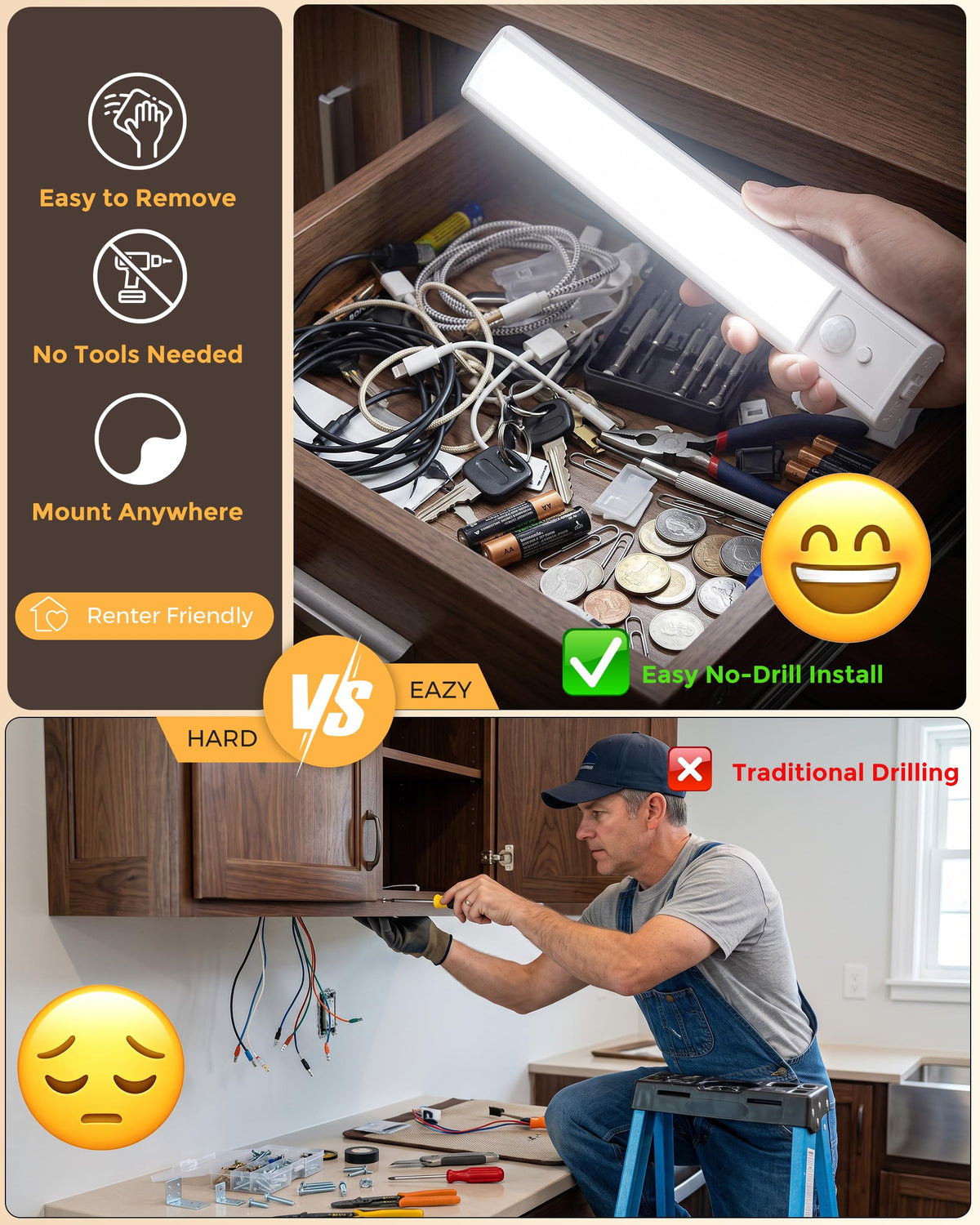 Under Cabinet Kitchen Lights 5 Pack, Motion Sensor Lights Indoor, 25CM