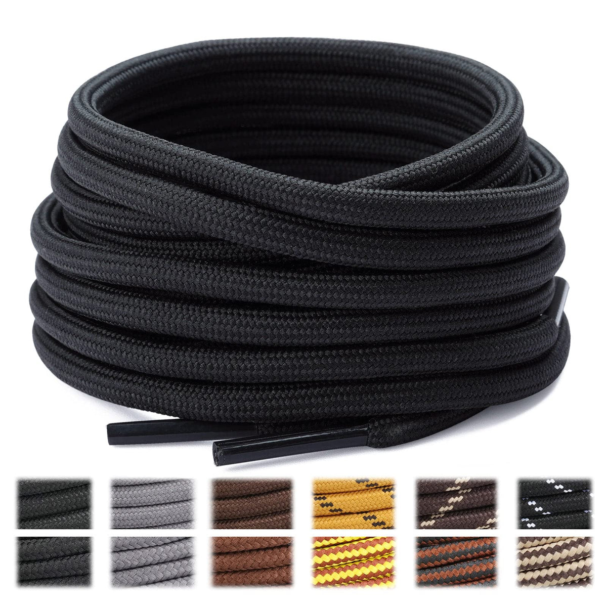 Stepace 2 Pairs Round Heavy Duty Boot Laces for Hiking and Work Boots