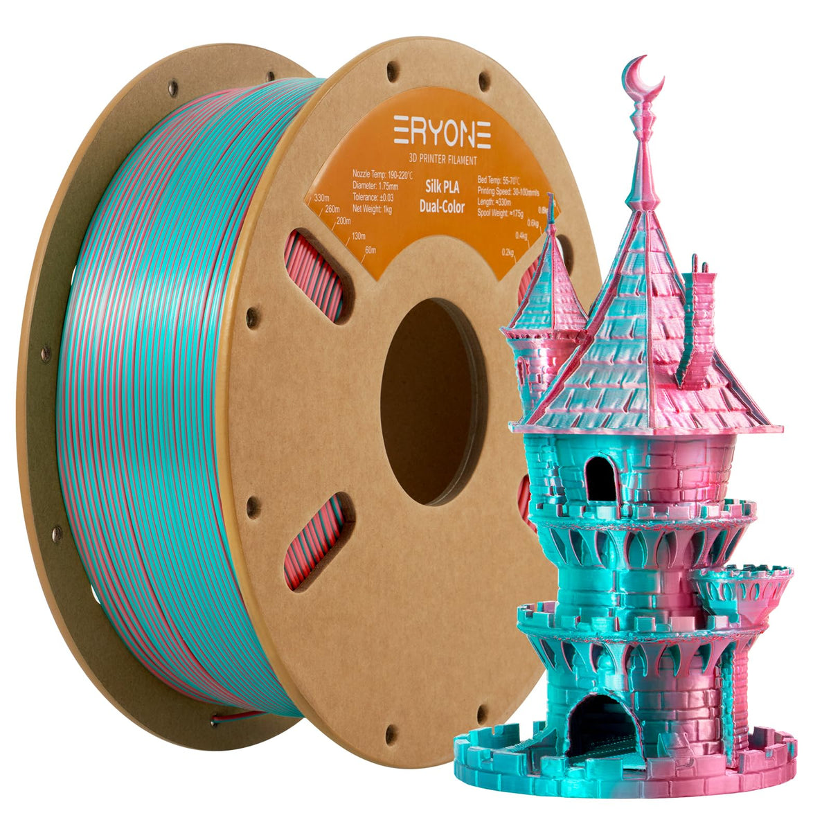 ERYONE Silk PLA Filament 1.75mm,3D Printer Filament PLA,Shiny Glossy PLA Filament,+/-0.03mm,1kg(2.2lbs)/Spool,Silk Liquid Gold