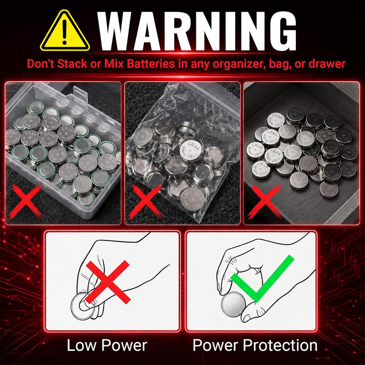 POWEROWL 12 Pcs AG13 Button Cell Battery for Car Keys, Christmas decorations, Bottle Lights, and household items (Red)