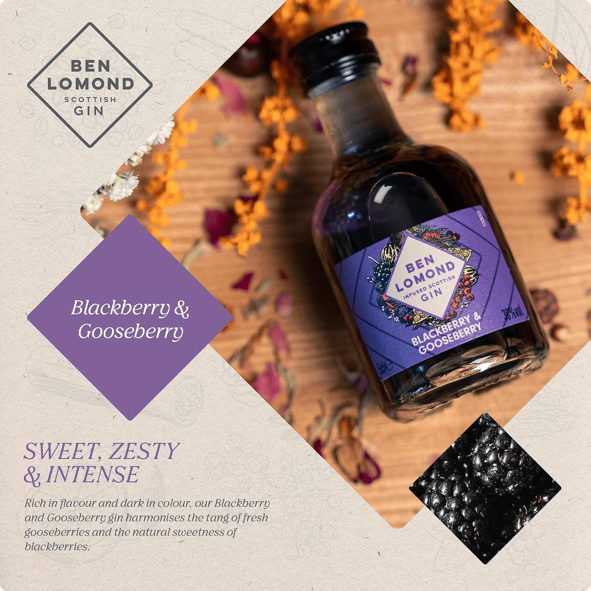 Ben Lomond Gin Gift Set 4x5cl | Scottish Gin Tasting Collection | Miniature Gin Set | London Dry, Raspberry & Elderflower, Blood Orange & Pink Grapefruit, Blackberry & Gooseberry