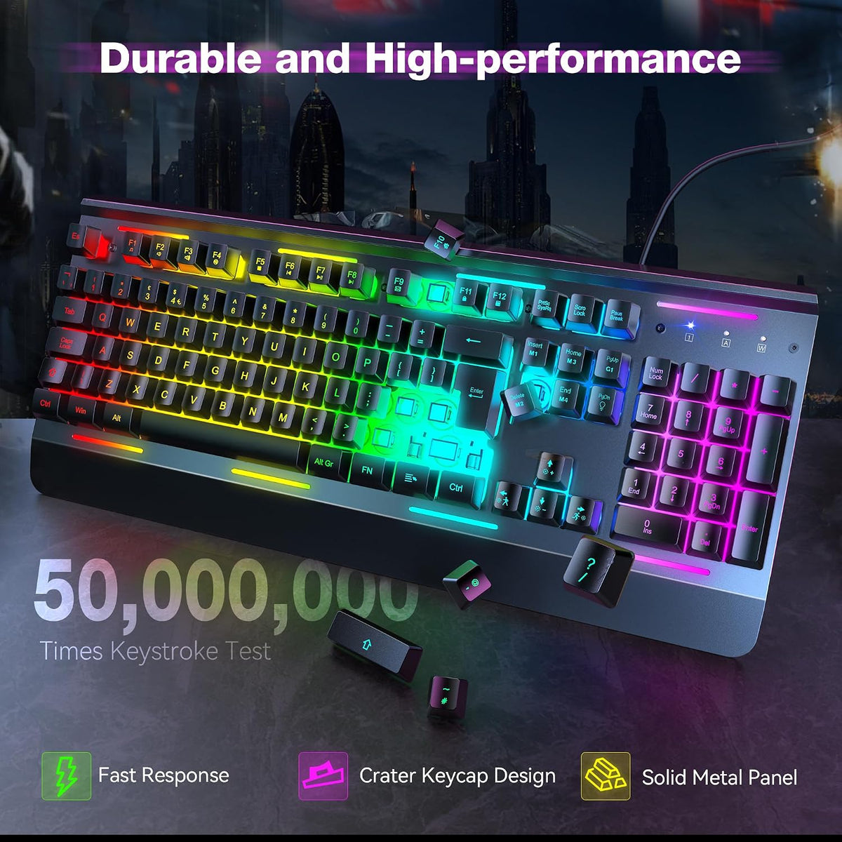 TECKNET RGB Gaming Keyboard UK Layout with 15-Zone RGB Illumination