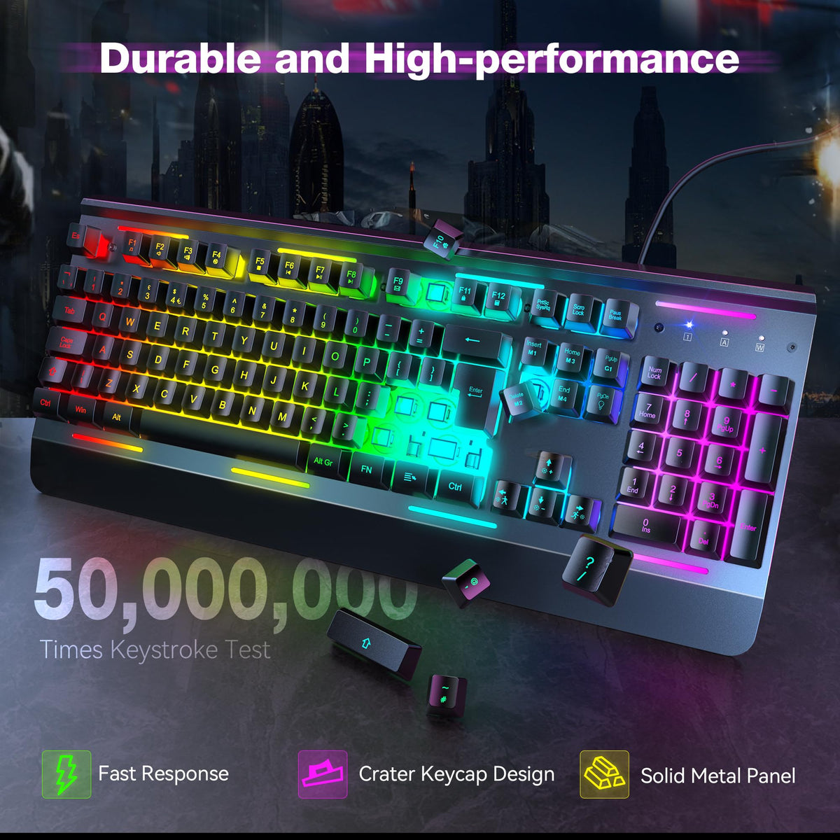 TECKNET RGB Gaming Keyboard UK Layout with 15-Zone RGB Illumination