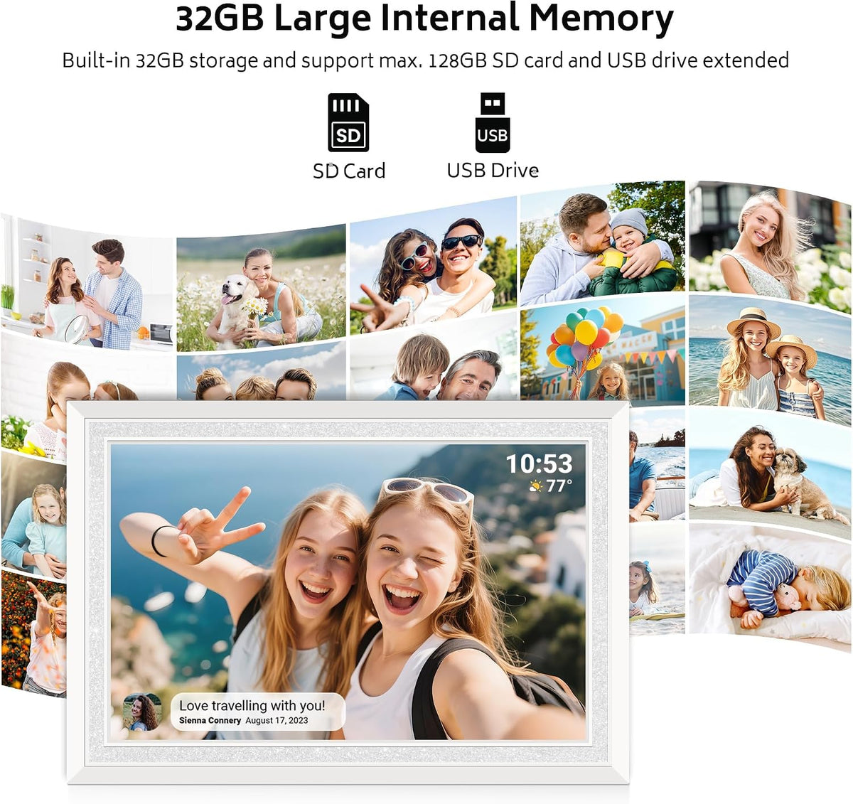 Frameo WiFi Digital Photo Frame 10.1 Inch - 1280x800 HD IPS Touch Screen Picture Frame Electronic, 32GB Memory, Auto Rotate, Wall Mountable, Digital PictureFrame for Sharing Photos and Videos