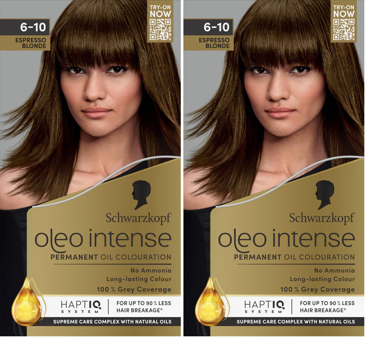 Schwarzkopf Oleo Intense Permanent Hair Colour 4-60 Gold Brown | Ammonia Free Oil Hair Dye | 100% Grey Coverage | Long-Lasting Rich Colour | With HaptIQ System & Caring Oil Mask (Pack of 2)