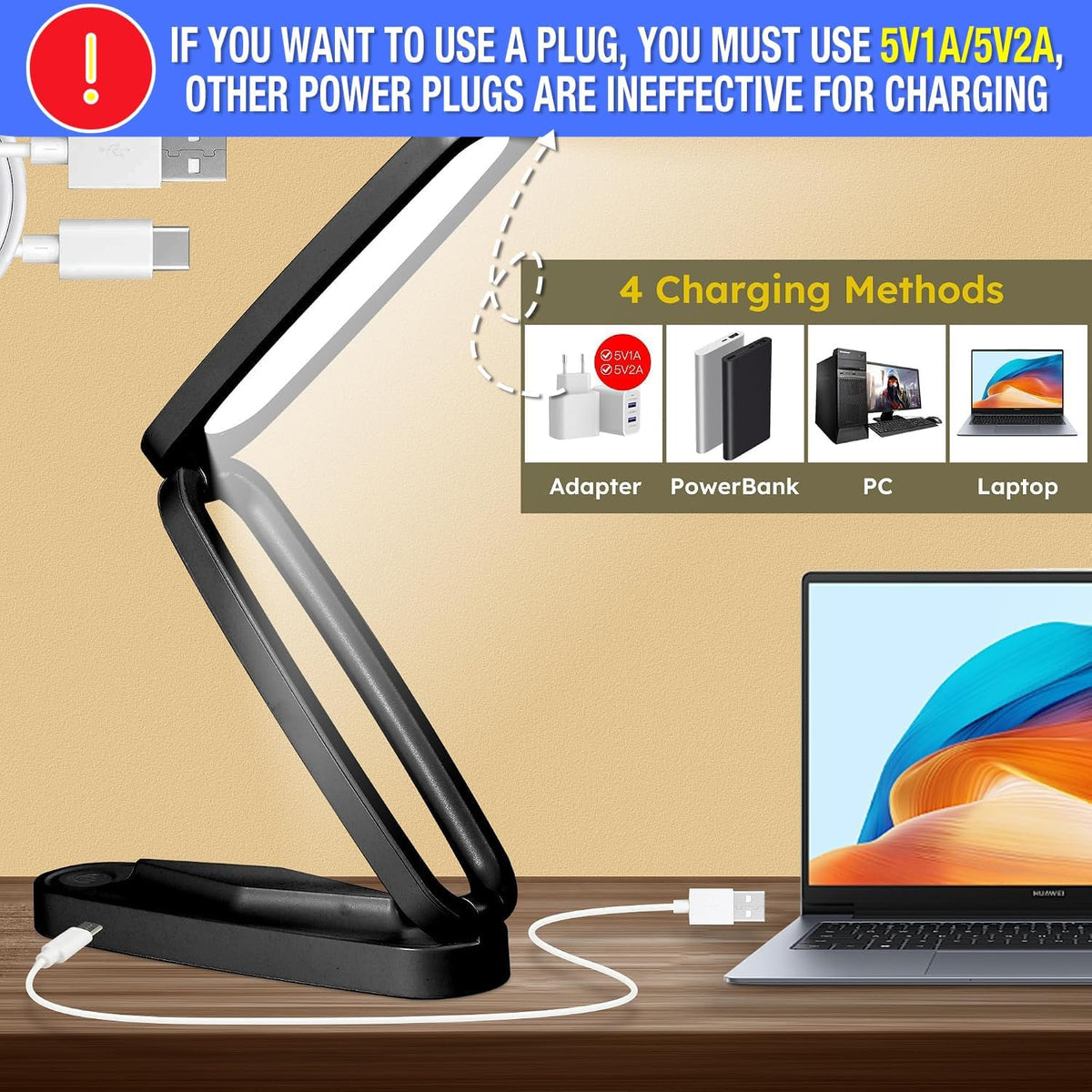 Small LED Rechargeable Portable Foldable Cordless Desk Table Lamp