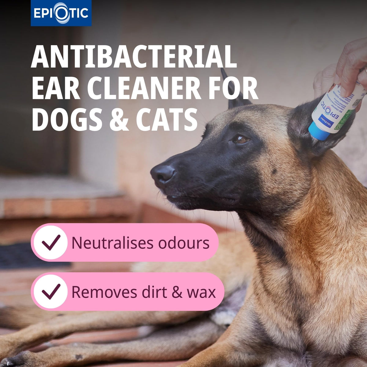 Virbac EpiOtic Cat and Dog Ear Cleaner Solution - Antibacterial and Anti-fungal Dog and Cat Ear Cleaner - 125ml