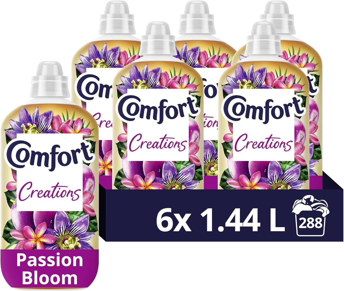 Comfort Creations Passion Bloom Fabric Conditioner with Stay Fresh technology for 100 days of freshness + fragrance* 288 washes (6x 1.44 L )