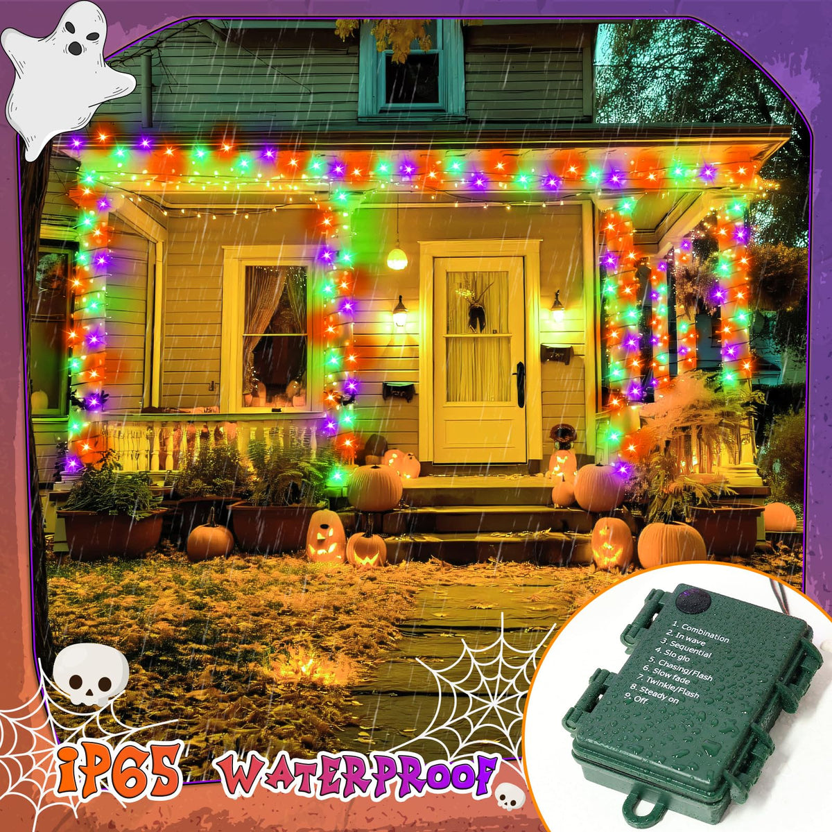 cshare Halloween Decorations Fairy Lights, 20Ft 60LED Orange-Purple USB/Battery String Lights with Timer Waterproof for Outdoor Indoor Autumn Fall Halloween Decorations-Green Wire