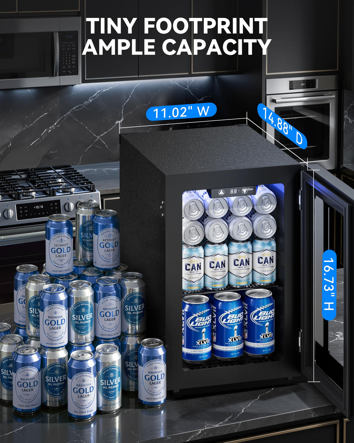 JUMMICO Compressor Beverage Cooler 36L 4-16°C Digital Display Black