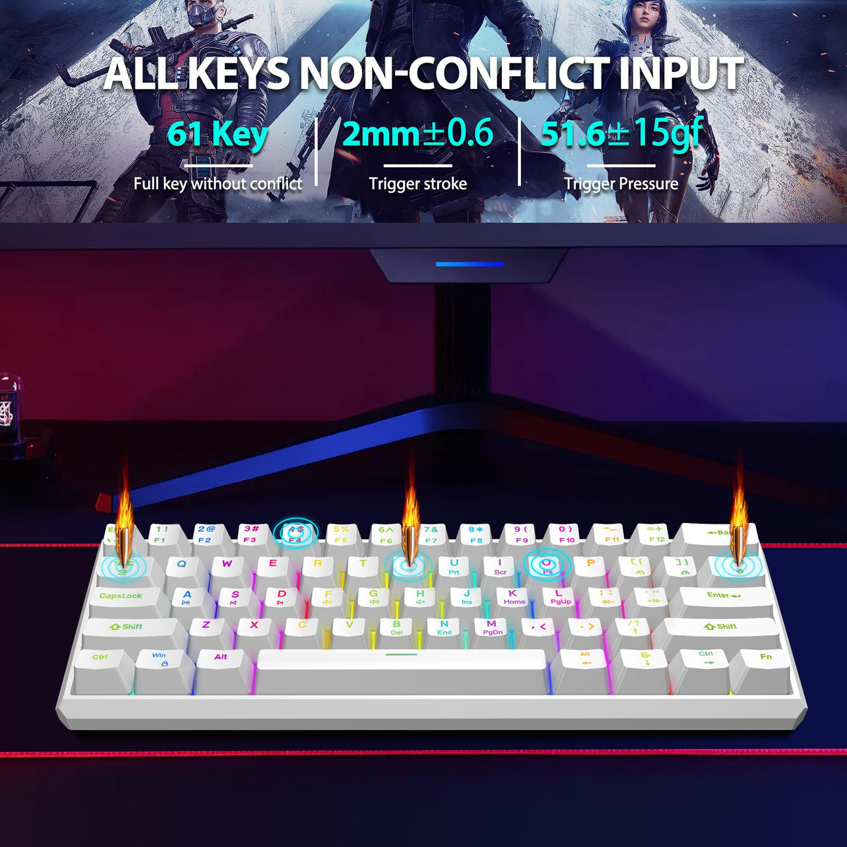 Snpurdiri Wired Mechanical Gaming Keyboard, 60% Size, LED Backlight, 61 Keys, Small Wired Office Keyboard for Windows Laptop/PC, Mac (Black-Red, Blue Switches)