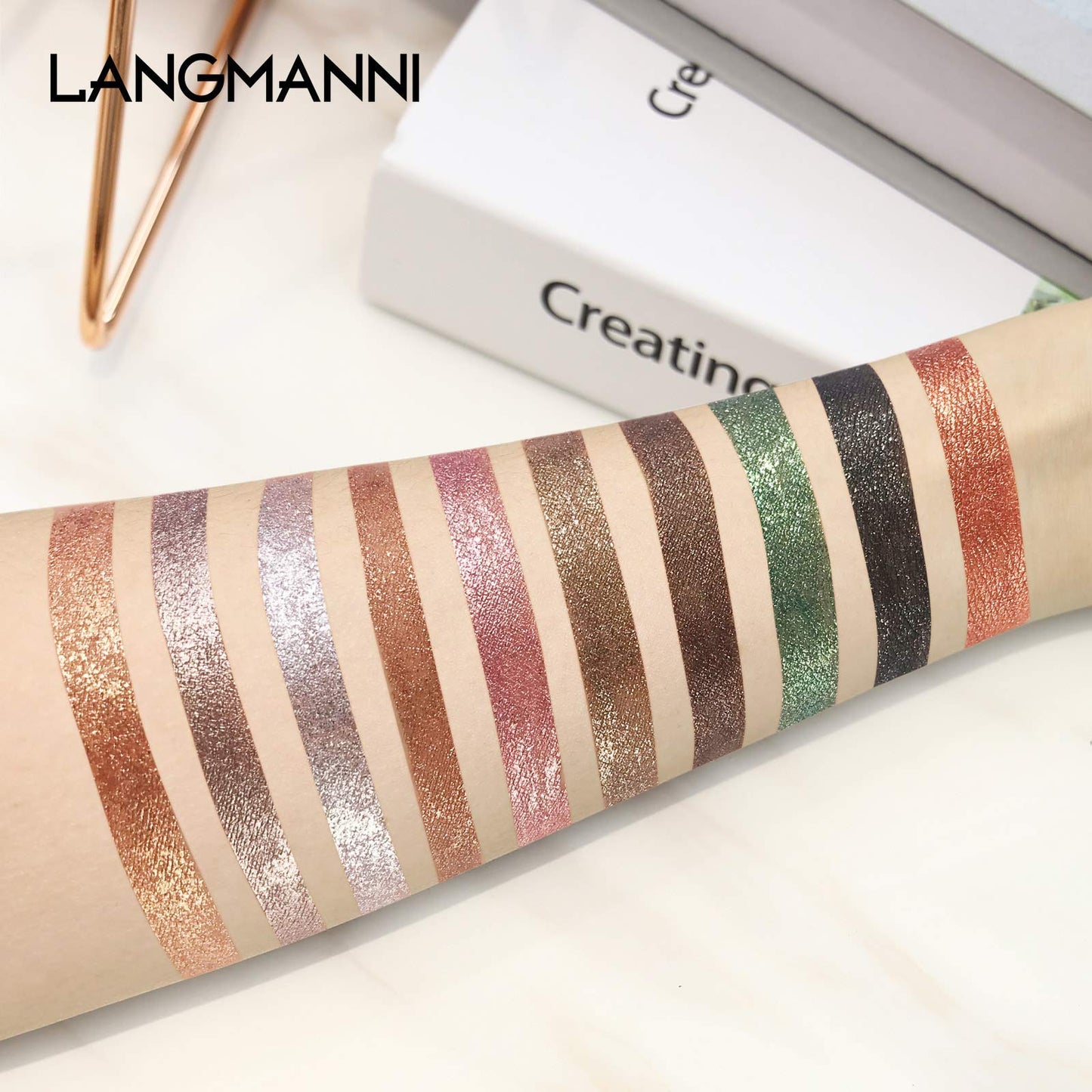 LANGMANNI 10 Pcs Liquid Glitter Eyeshadow Metallic Shimmer Sweatproof Makeup Set, Matte Pressed All Highly Pigmented Blending Powder, Perfect For Every Woman & Girl (#B), Pack of 1