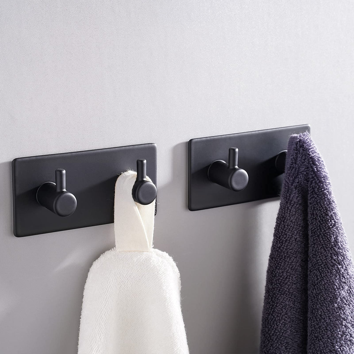 Aikzik 6 Pack Self Adhesive Hooks, Stainless Steel Sticky Hook Heavy Duty, Over 8kg Load - Hooks for Hanging for Towel, Coat, Key, Stick on Bathroom, Kitchen, Door and Wall, Black