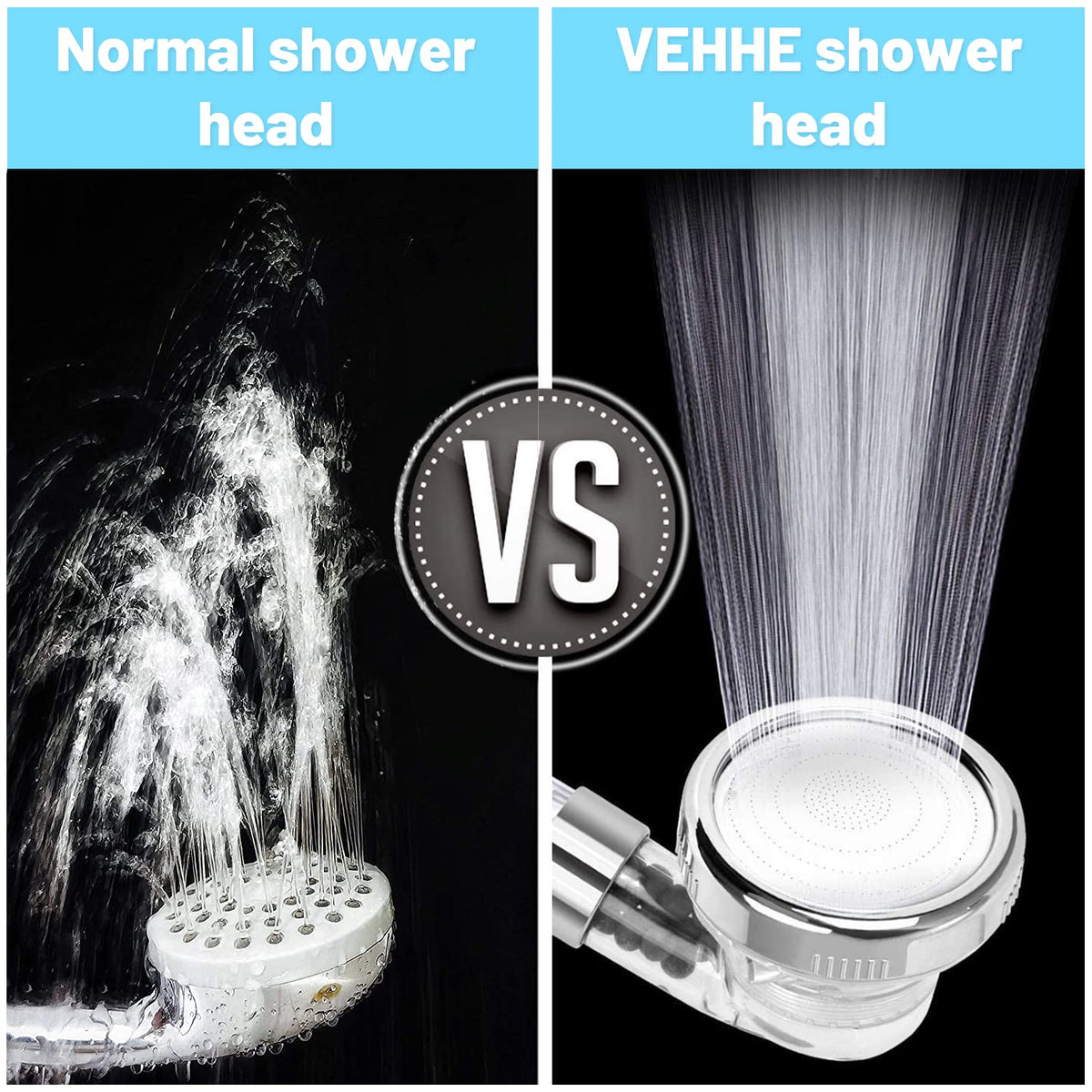 VEHHE High Pressure Shower Head with Filter Beads, 3 Spray Modes