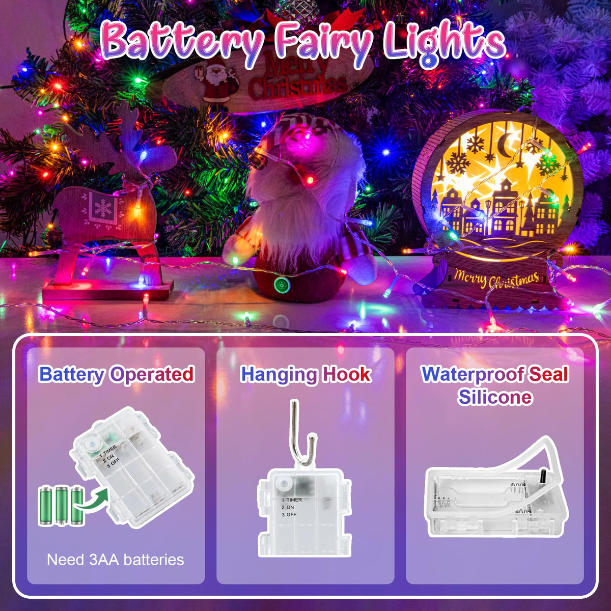 cshare Battery Fairy Lights, 2M 20 LED Fairy Lights Battery Operated with Timer, IP65 Waterproof String Lights for Jar Garden Camping Christmas Indoor Outdoor Decorations, Warm White