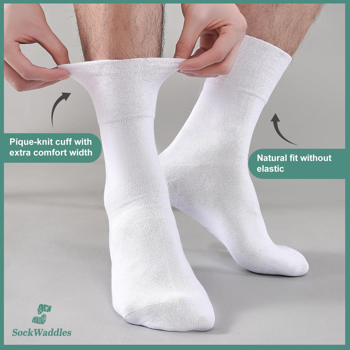 SockWaddles Diabetic Socks for Men & Women, 6 Pairs, Soft Loose Top