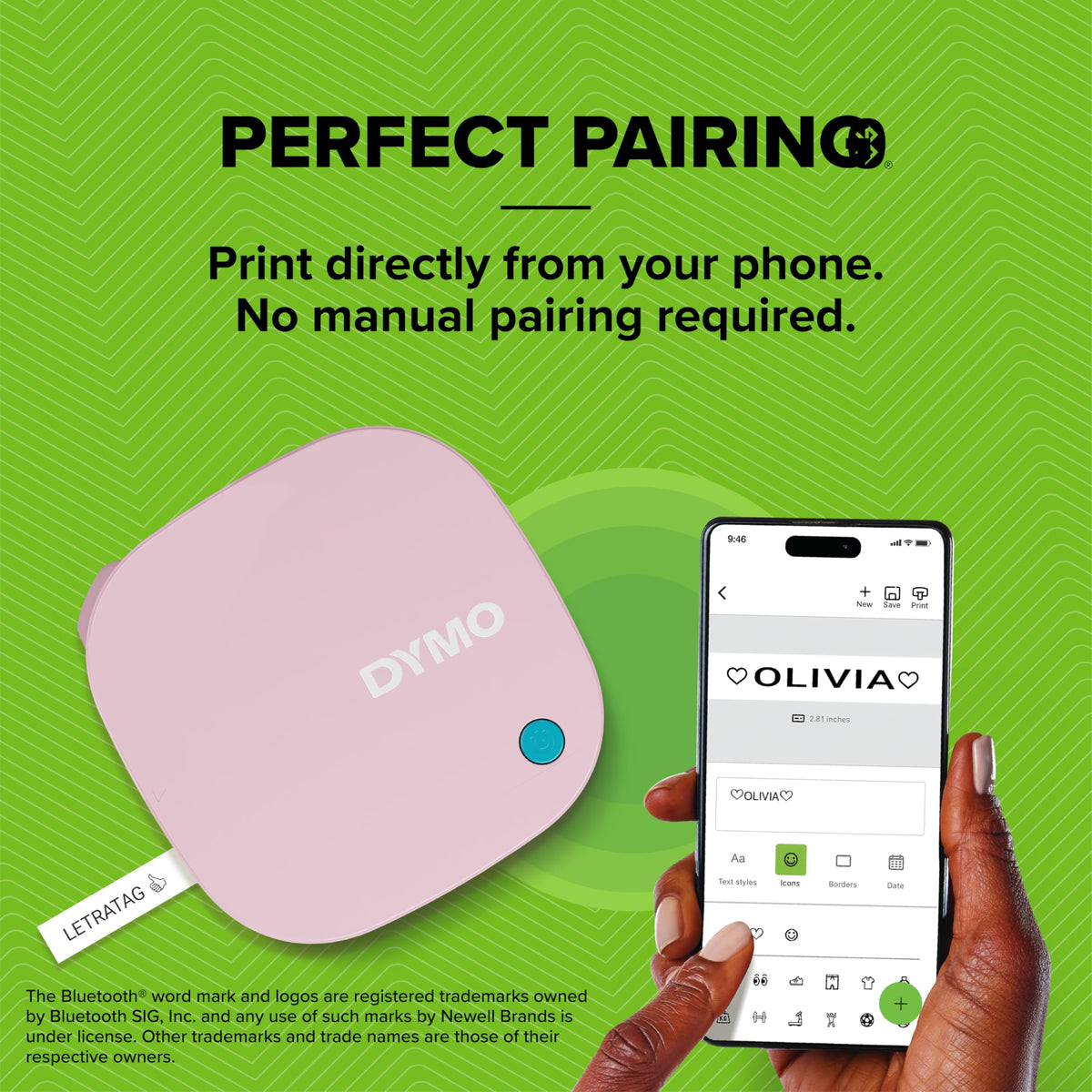 Dymo LetraTag 200B Bluetooth Label Maker | Compact Label Printer | Connects Through Bluetooth Wireless Technology to iOS and Android | Includes 1 White Paper Label Tape | Black