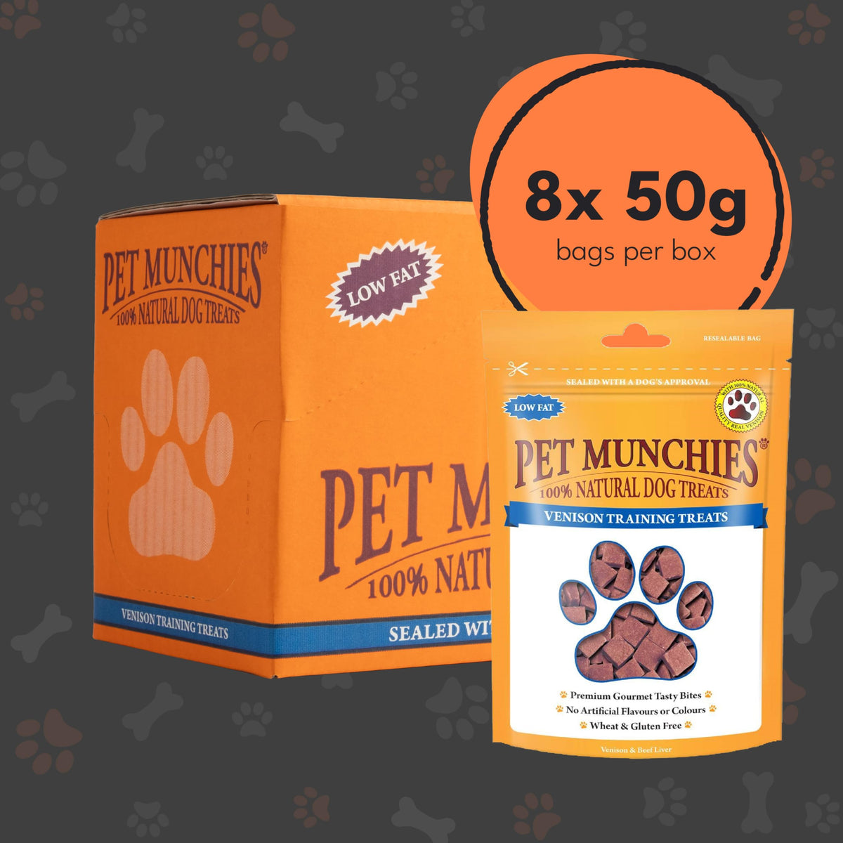Pet Munchies Venison & Beef Liver Dog Training Treats, Grain Free Tasty Bites with Natural Real Meat, Low in Fat 50g