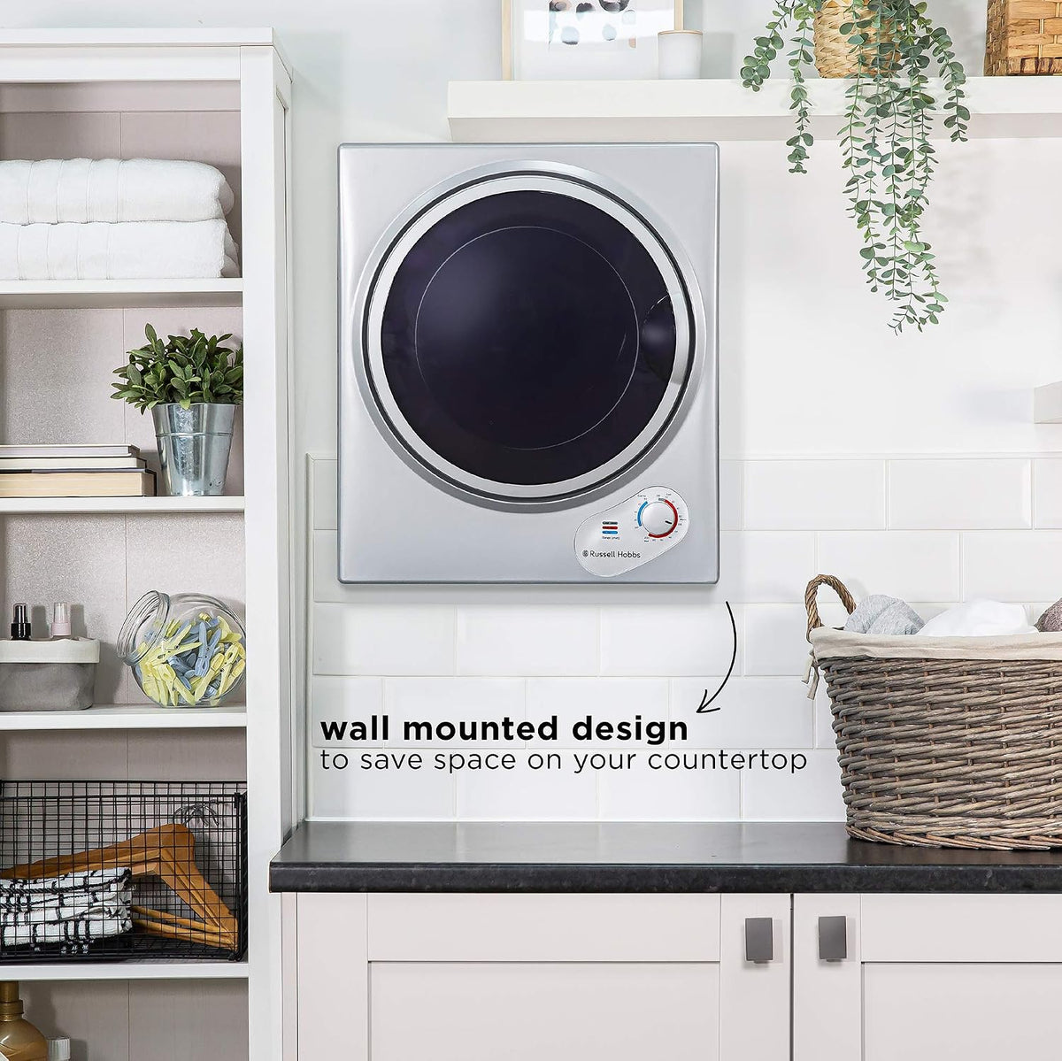 Russell Hobbs RH3VTD800 White 2.5kg Compact Mini Vented Tumble Dryer, Portable, Freestanding Table top Dryer with 3 Heat Settings small